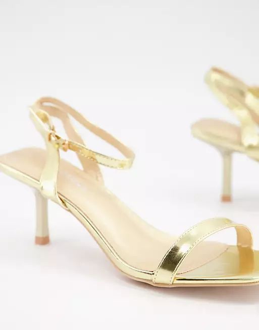 Glamorous heeled sandals with ankle strap in gold | ASOS (Global)