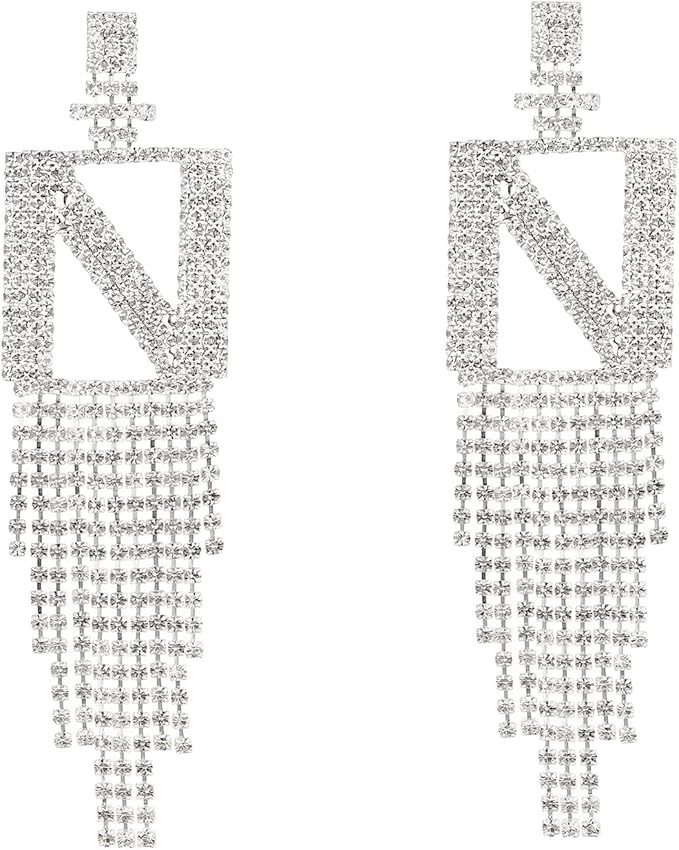 Initial Rhinestone Earrings Sparkle Alphabet Dangle Drop Earrings Clear Crystal Tassel Chandelier... | Amazon (US)