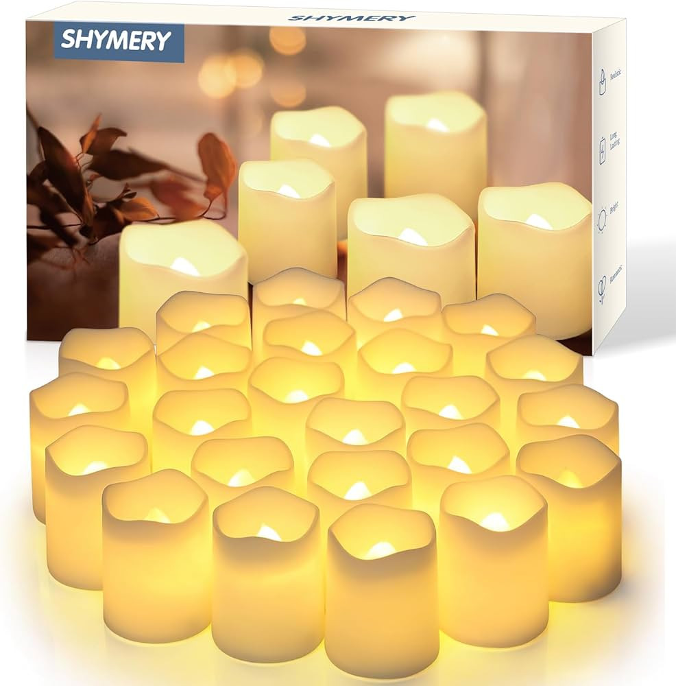 SHYMERY Flameless Votive Candles, Flickering Electric Fake Candle,24 Pack 200+Hour Battery Operat... | Amazon (US)