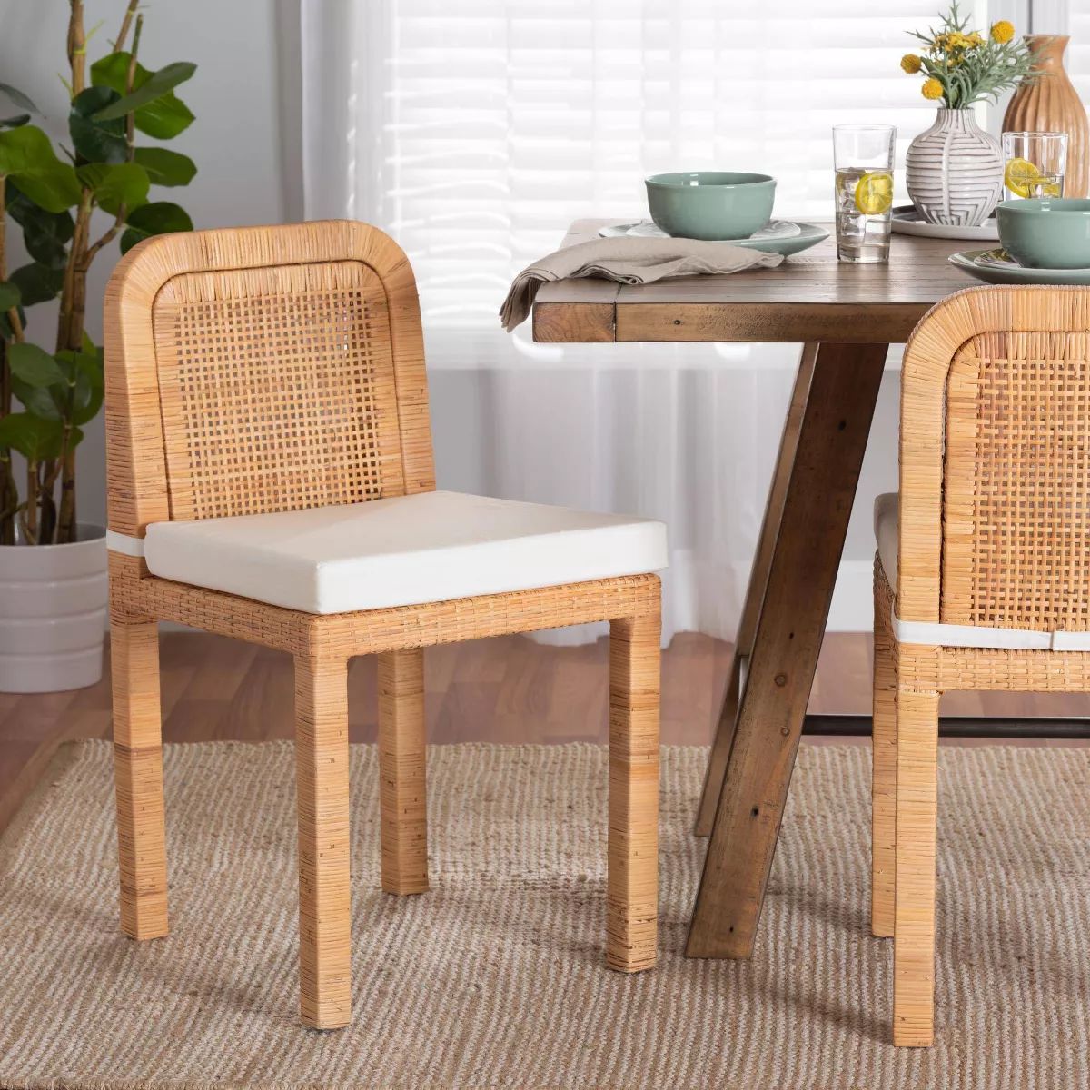 2pc ZariahRattan and Mahogany Wood Dining Chairs White/Natural Brown - Baxton Studio: Upholstered... | Target
