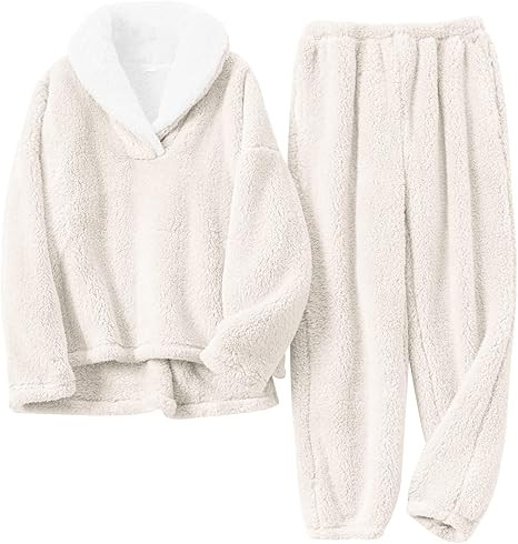 Gihuo Women' s Fluffy Pajamas Set Fleece Pullover Pants Loose Plush Sleepwear 2 Piece Pjs Set War... | Amazon (US)