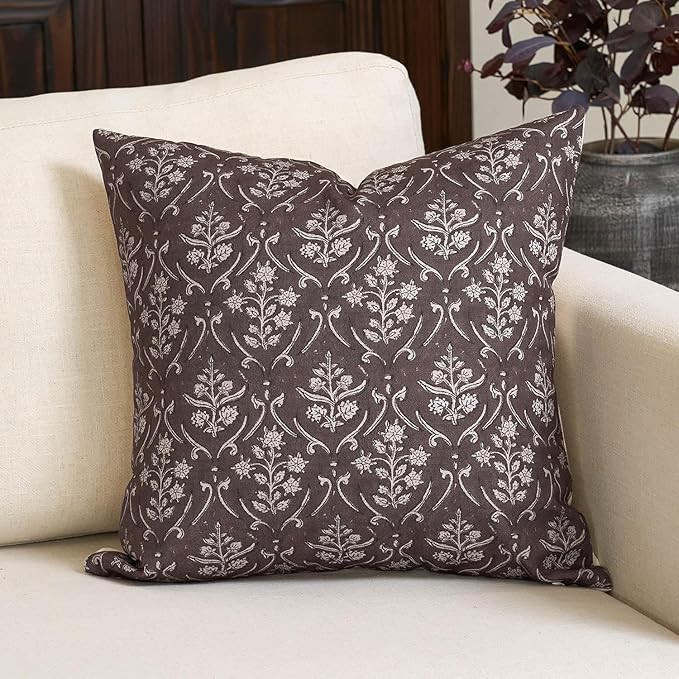 Amor Virisso Floral Pillow Covers 18x18 Inch Farmhouse Block Print Pillow Cover Accent Square Neu... | Amazon (US)