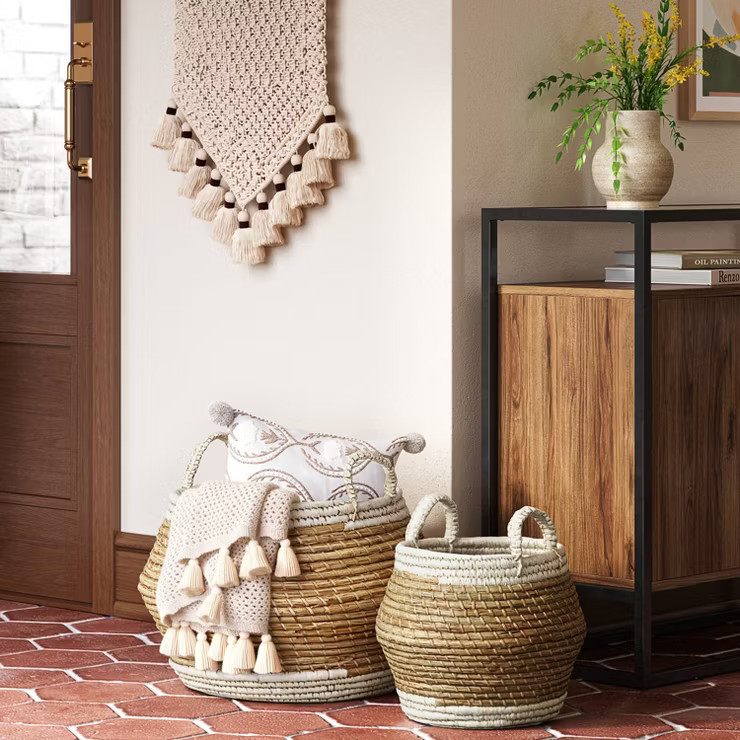 Large Coiled Basket with Raffia and Handles Cream - Threshold™ | Target