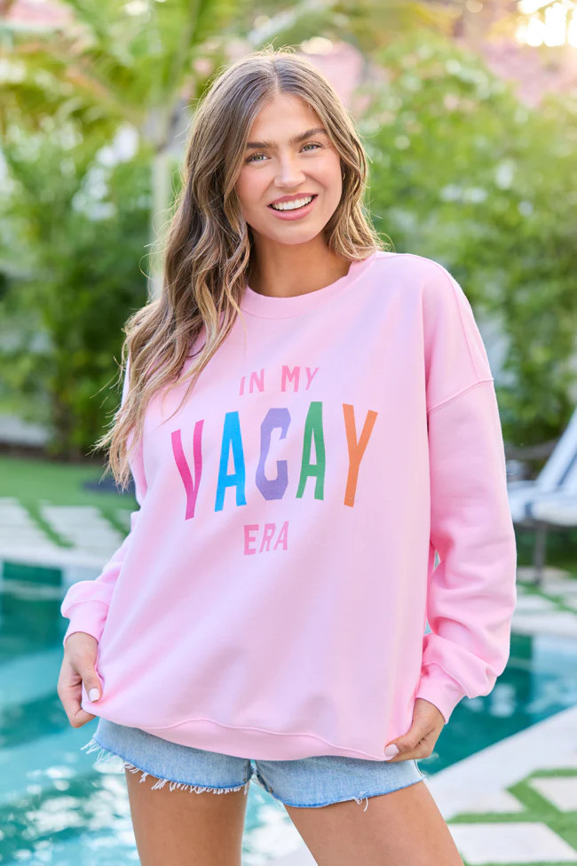 In My Vacay Era Light Pink Graphic Sweatshirt | Pink Lily
