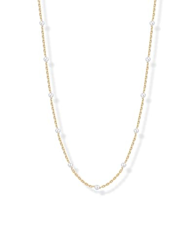 PAVOI 14K Yellow Gold Plated Freshwater Cultured Dainty Pearl Necklaces for Women - Choker Station Chain Gold Pearl Necklace Beaded Bride Jewelry | Amazon (US)