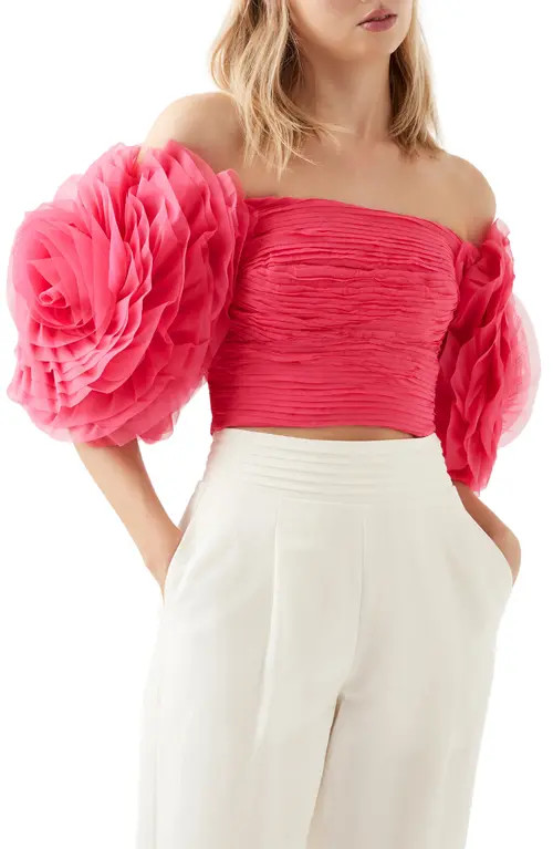 Aje Amour Off The Shoulder Ruffle Sleeve Top in Berry Pink at Nordstrom, Size 0 Us | Nordstrom