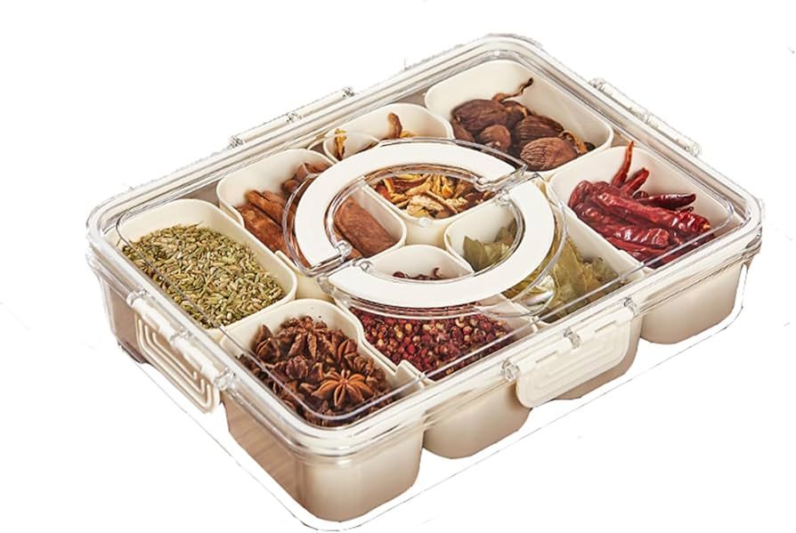 Rzmyencg Divided Serving Tray with Lids and Handle,8 Compartment Snackle Box Charcuterie Containe... | Amazon (US)