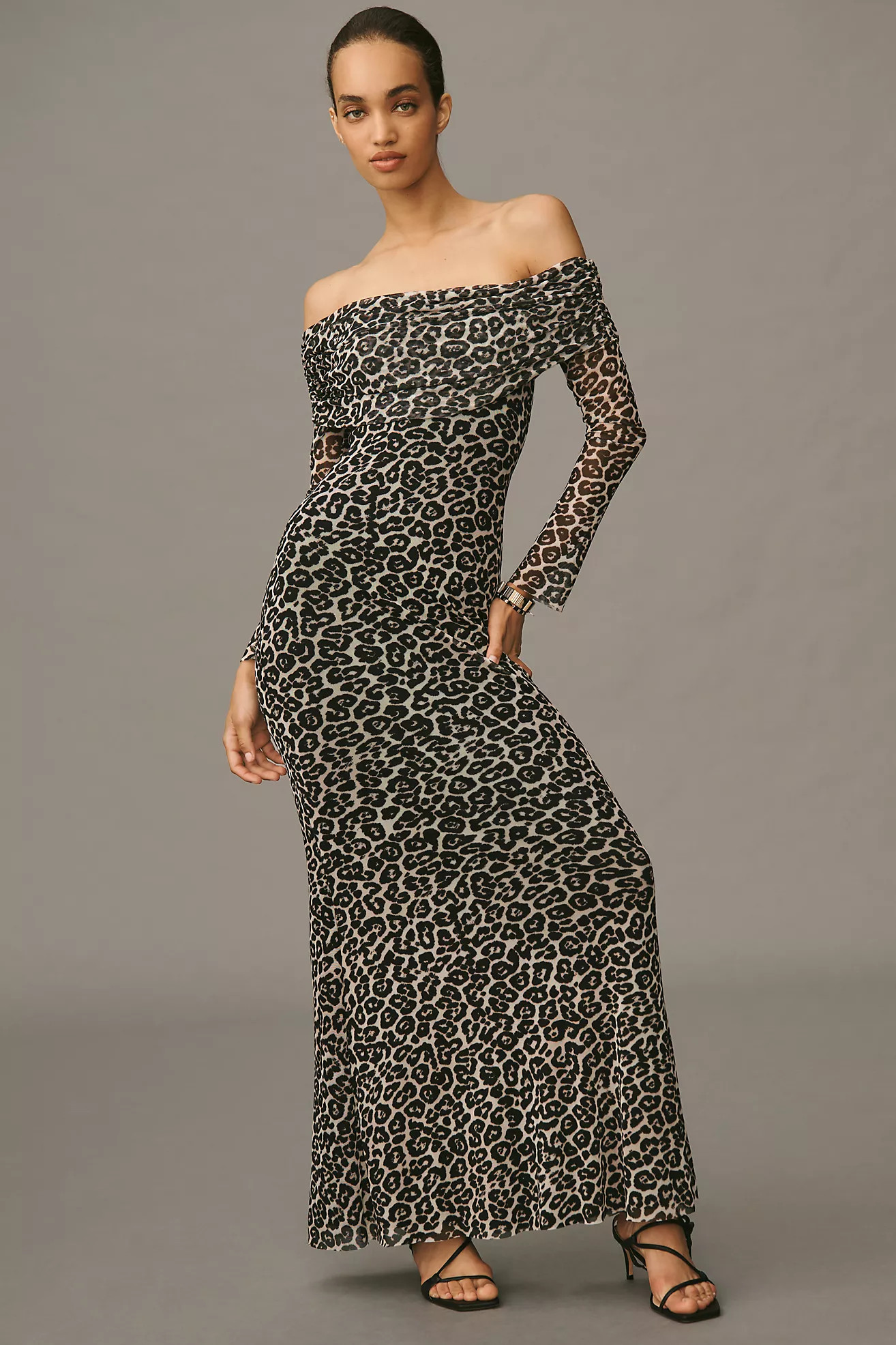 AFRM Long-Sleeve Off-The-Shoulder Mesh Maxi Dress | Anthropologie (US)