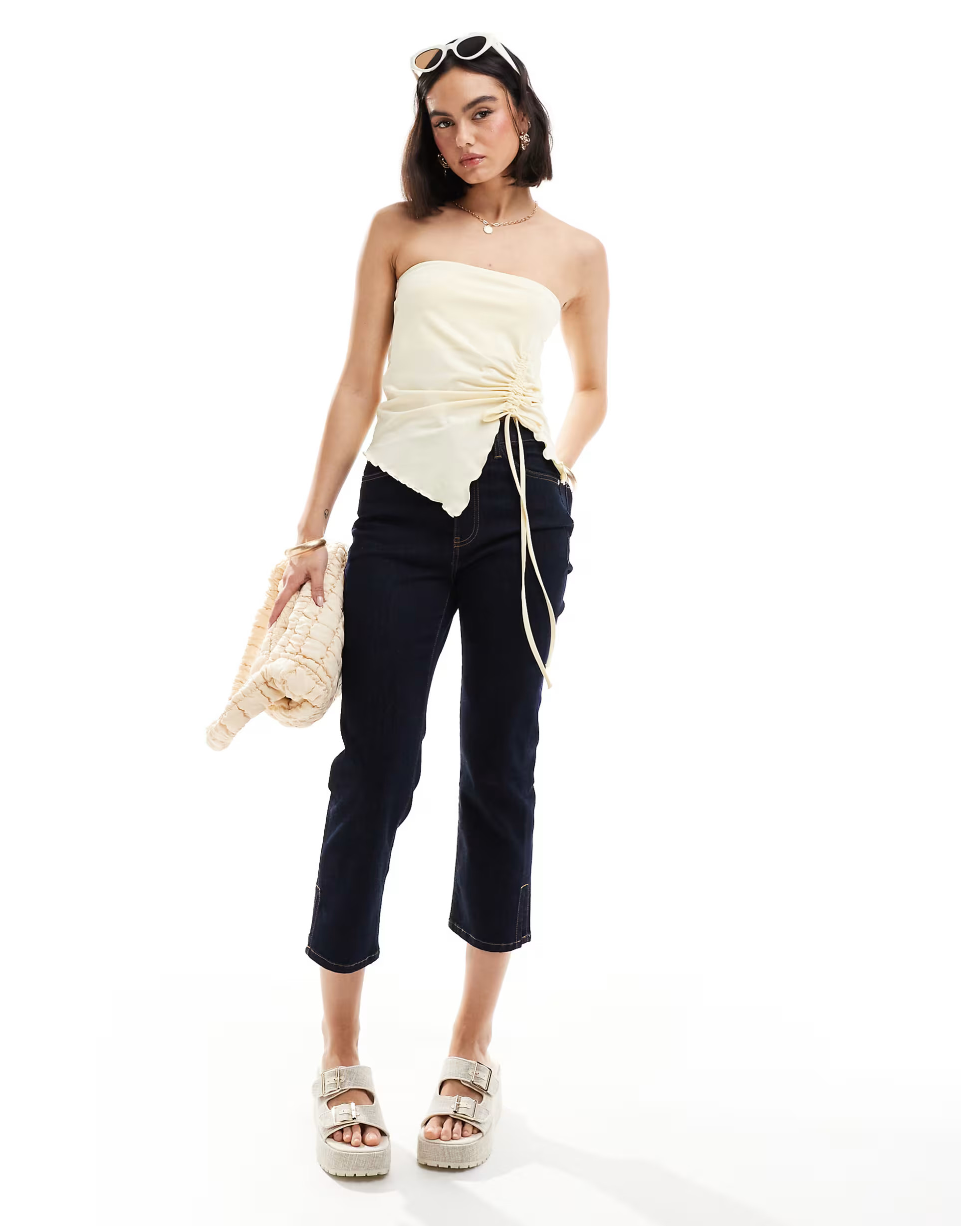 ASOS DESIGN ruched bandeau top in soft yellow | ASOS (Global)