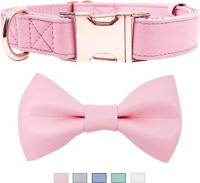 Soft Leather Bowtie Dog Collar - Adjustable Cute Bow Tie Collar [Easy to Clean] with Stylish Rose... | Amazon (US)