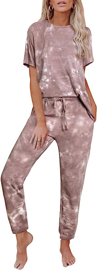 Asvivid Womens Tie Dye Printed Long Sleeve Tops and Pants Long Pajamas Set Joggers PJ Sets Nightw... | Amazon (US)