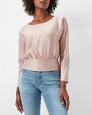 Satin Dolman Sleeve Banded Bottom Top | Express