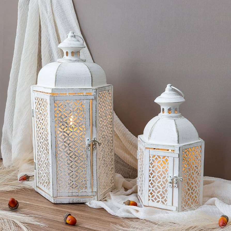 NEWIMAGE Set of 2 Rustic Farmhouse Lantern 37cm & 27cm High Outdoor Candle Lanterns Rustic Decora... | Amazon (UK)
