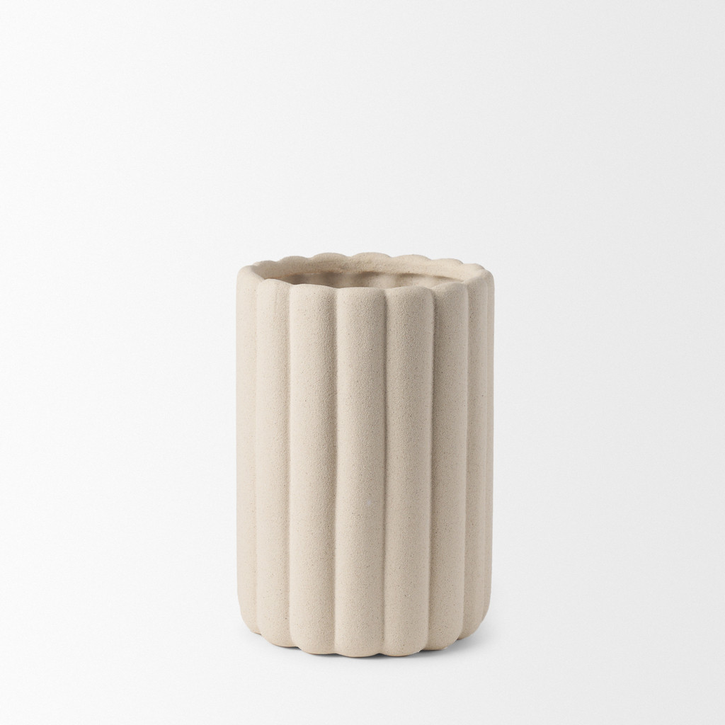 Mira Tall Fluted Ceramic Vase In Beige | 1stopbedrooms