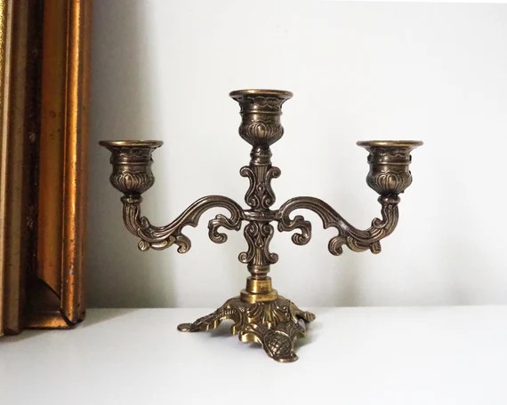 Vintage Three Arm Candelabra  Ornate Candelabra  Three Arm - Etsy | Etsy (US)