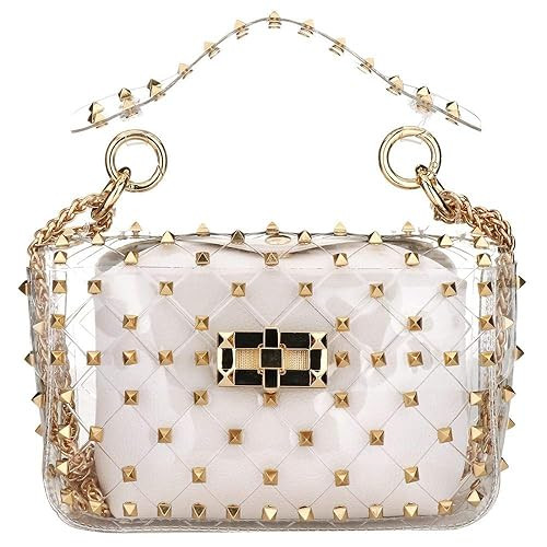 Fashion 2 in 1 Clear Tote Bag Rivet Transparent Design Handbag Metal Chain Clutch Purse Shoulder ... | Amazon (US)