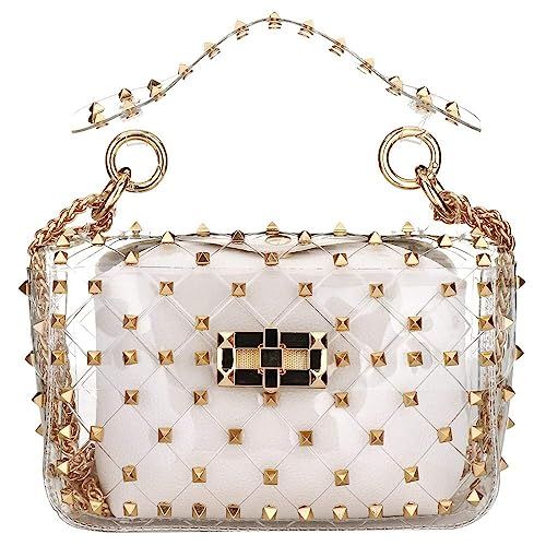 Fashion 2 in 1 Clear Tote Bag Rivet Transparent Design Handbag Metal Chain Clutch Purse Shoulder ... | Amazon (US)