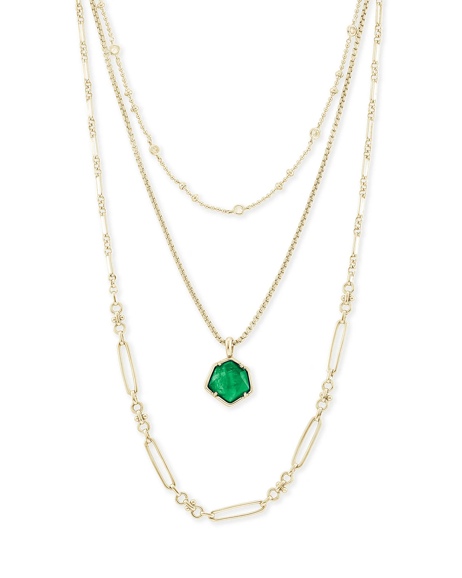 Vanessa Gold Multi Strand Necklace in Jade Green Illusion | Kendra Scott