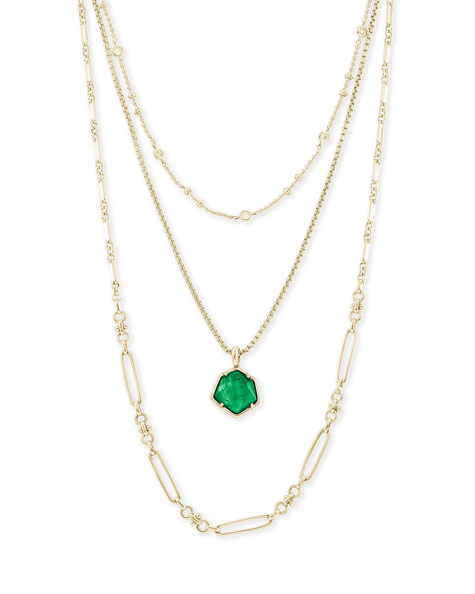 Vanessa Gold Multi Strand Necklace in Jade Green Illusion | Kendra Scott