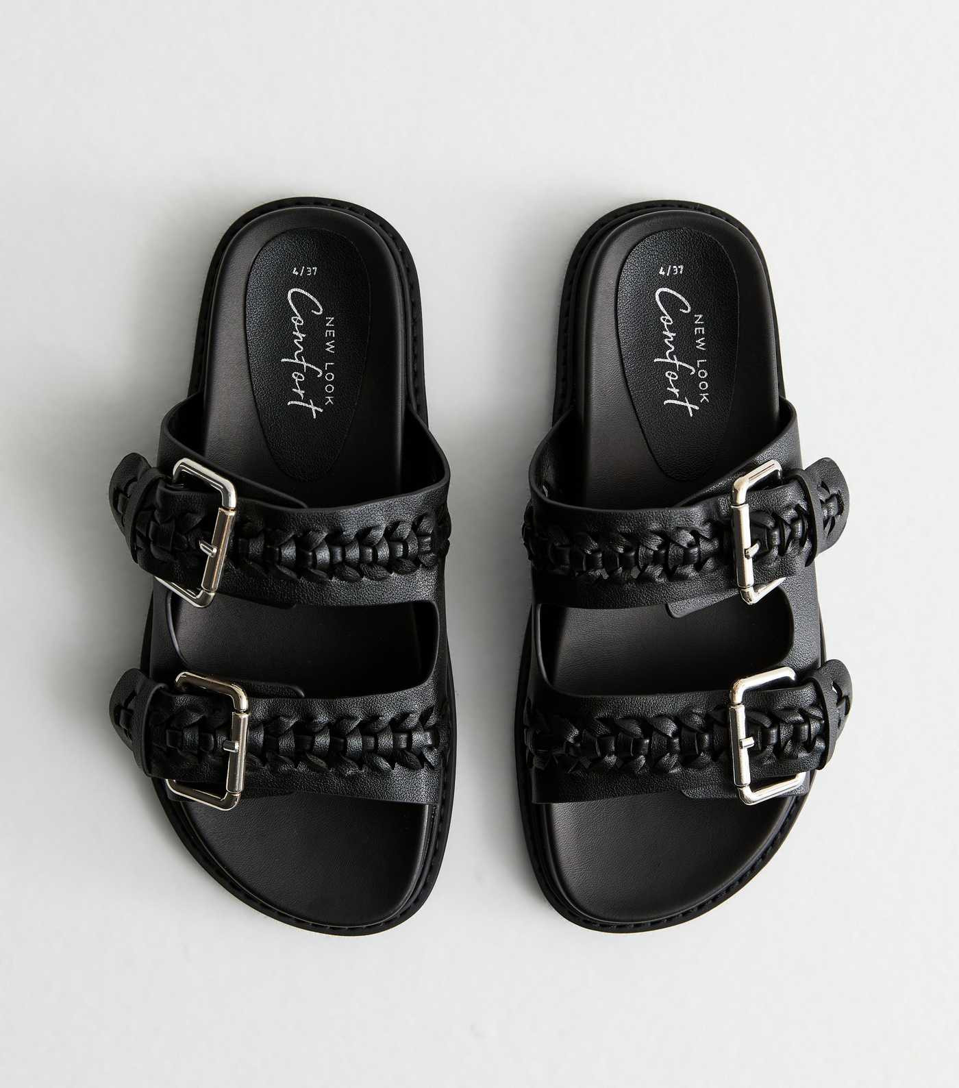 Black Plaited Chunky Sliders | New Look | New Look (UK)