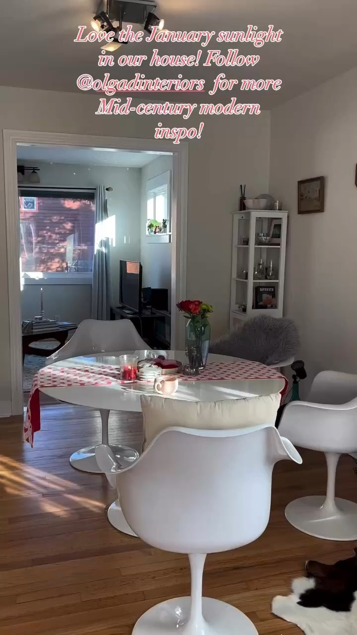 Follow @olgadinteriors for more Mid-century modern finds on a budget! Tulip-style dining table and dining chairs, Valentine’s Day decor, Noguchi-style coffee table, wool rug, organic and handmade vase, terrazzo top side table. 

#LTKWatchNow #LTKSeasonal #LTKHome