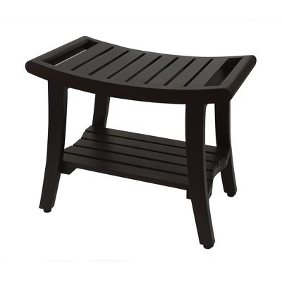HomeRoots 24" Dark Brown Freestanding Teak Shower Bench With Shelf And Handles | Target