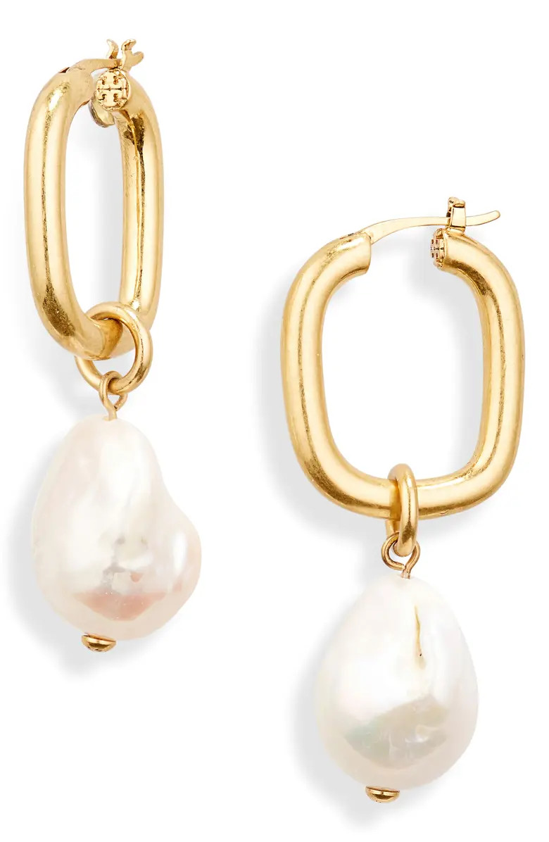 Tory Burch Freshwater Pearl Hoop Earrings | Nordstrom | Nordstrom