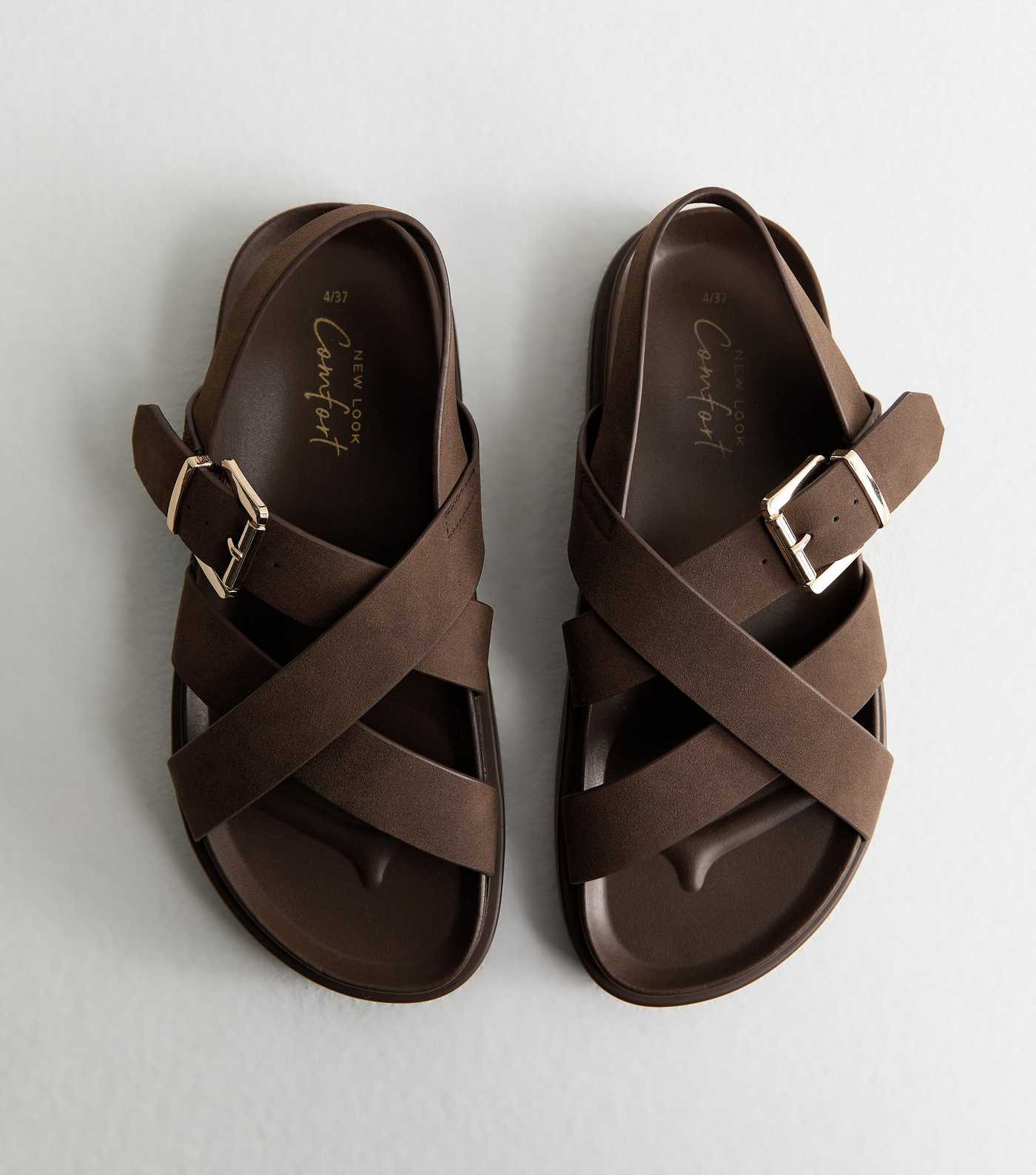 Brown Faux Brushed Leather Multi Strap Chunky Flat Sandals | New Look | New Look (UK)
