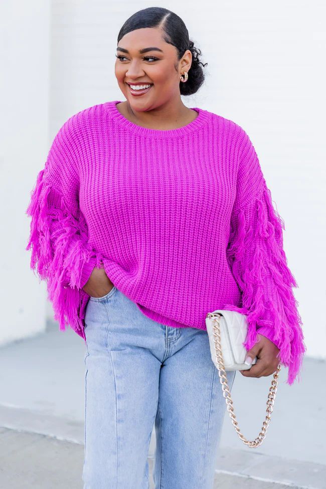 Love Too Much Magenta Tassel Sleeve Sweater | Pink Lily