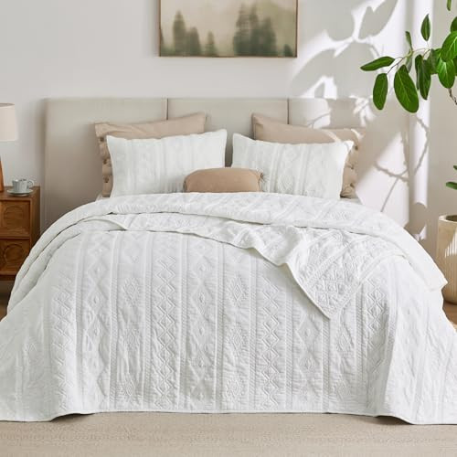 Bedsure PureWoven 100% Cotton Quilt Set, King Bedspread, White | Amazon (US)