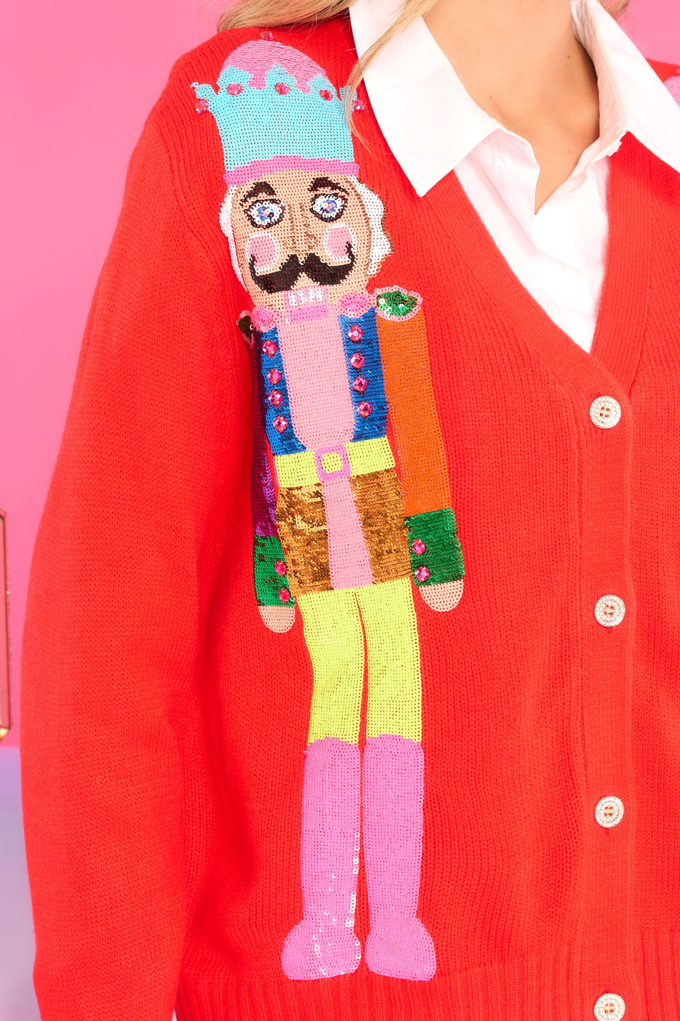 Red & Neon Nutcracker Cardigan | Red Dress 