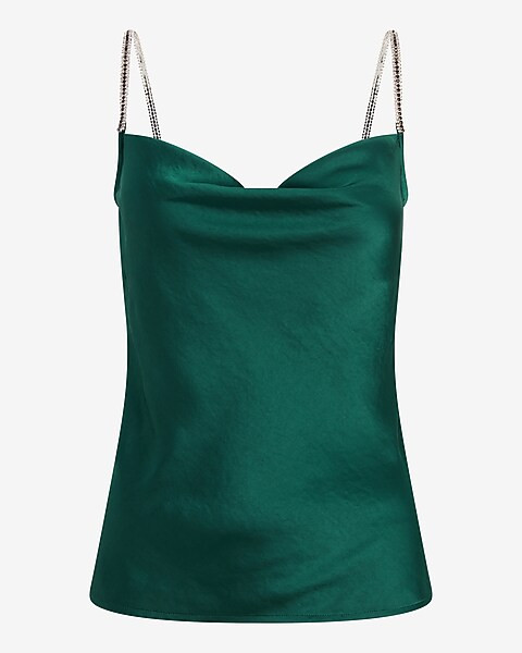 Rhinestone Strap Satin Cowl Neck Cami | Express