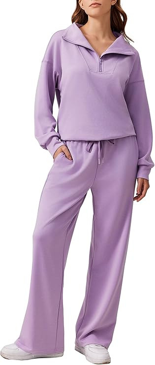 PINSPARK 2 Piece Sets for Women 2025 Fall Outfits Sweatsuit Loose Fit Sweatshirt Wide Leg Sweatpa... | Amazon (US)