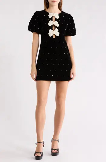All in Favor Puff Sleeve Bow Minidress in Black at Nordstrom Rack, Size Large | Nordstrom Rack
