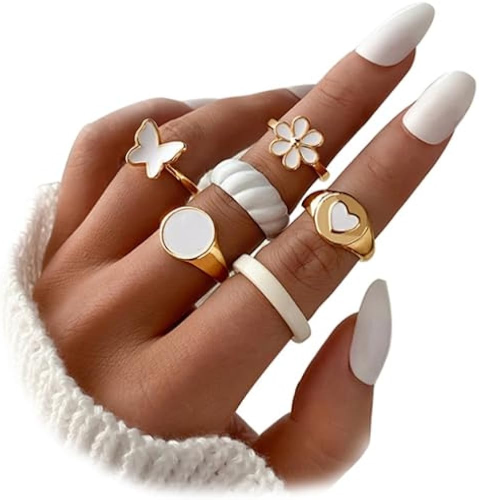 KISS WIFE Gold Silver Stackable Knuckle Rings Set for Women, Boho Trendy Dainty Cute Sparkling Ae... | Amazon (US)