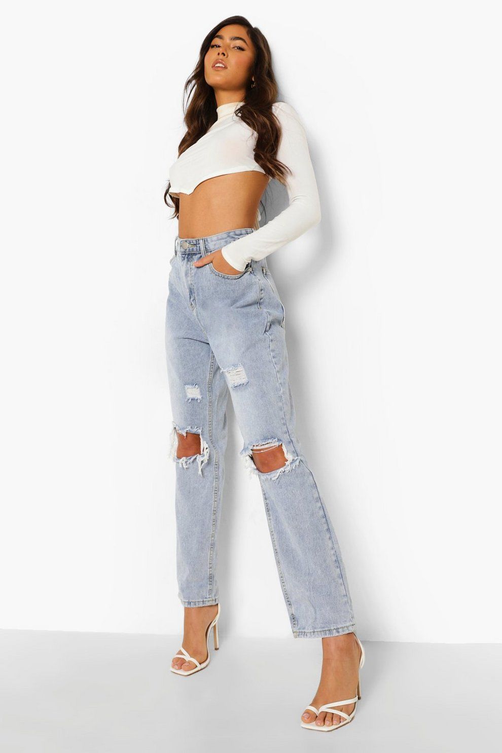 Vintage Wash Knee Rip Straight Leg Jeans | Boohoo.com (US & CA)