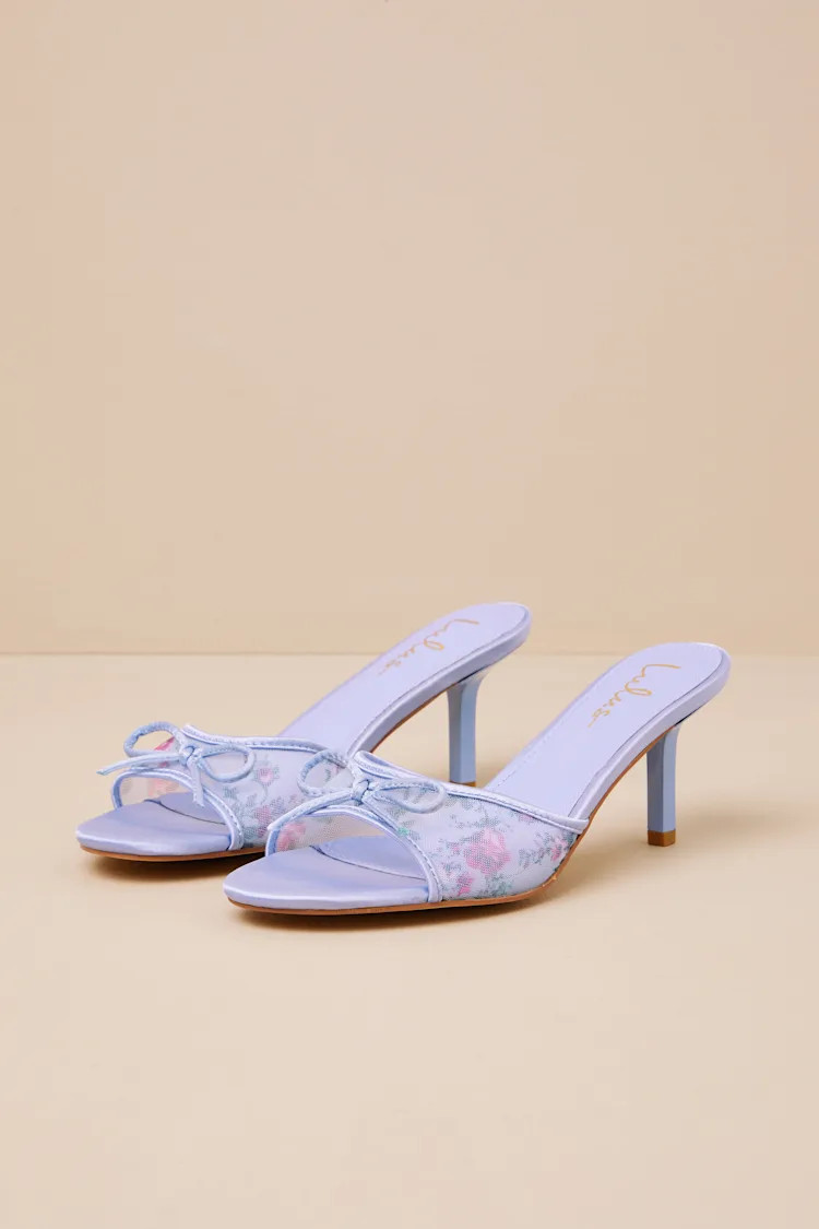 Pamina Periwinkle Satin Bow Slide High Heel Sandals | Lulus