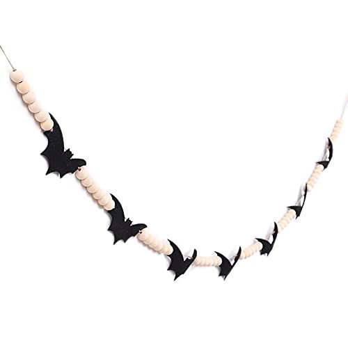 Black Felt Bats and Wood Beads Garland - Halloween Scary Decoration, Bats Banner, Indoor Haunted House Decor | Amazon (US)