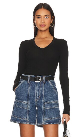 Rib Bold Long Sleeve U Top in Black | Revolve Clothing (Global)