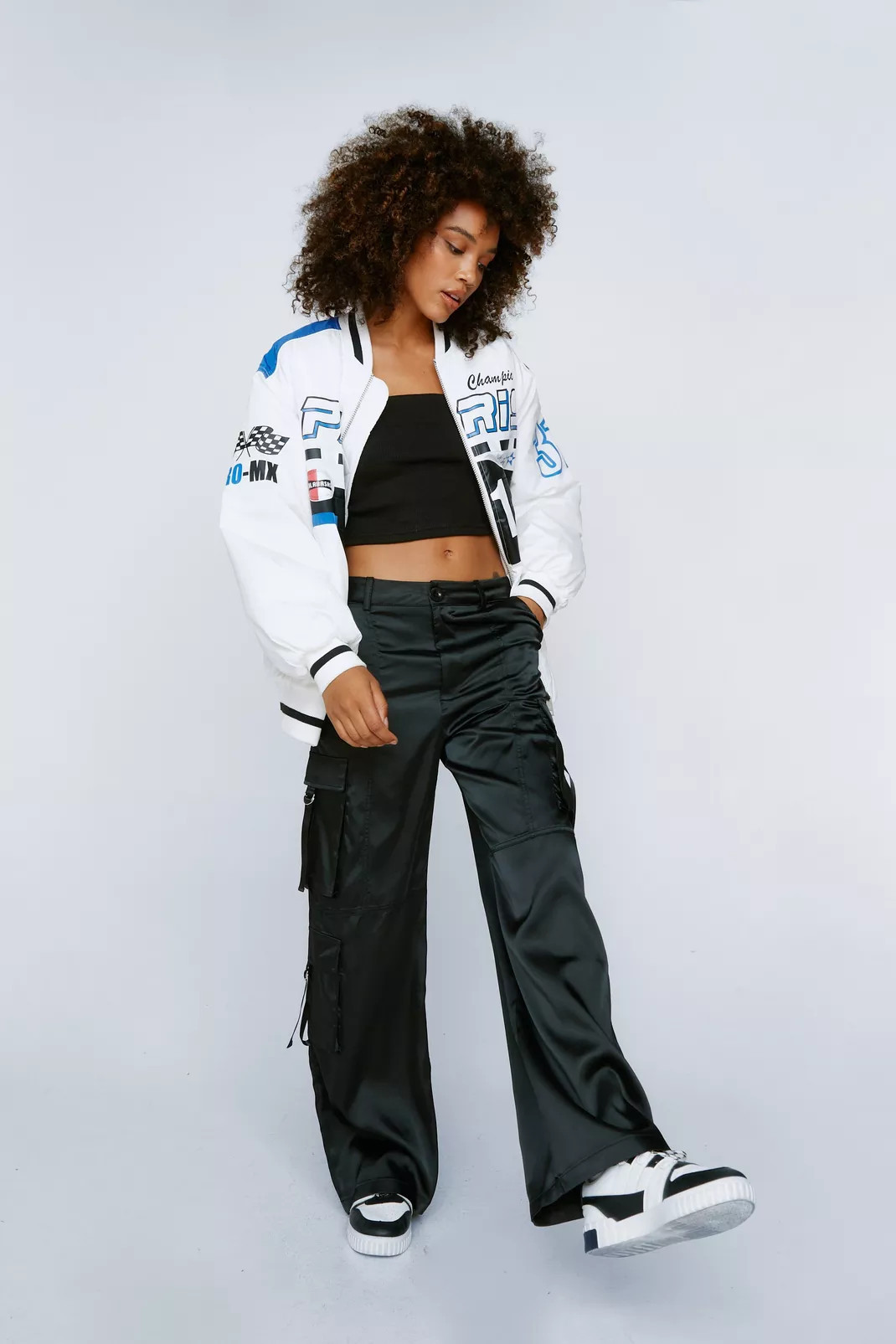 Hardware Detail Wide Leg Satin Cargo Pants | Nasty Gal (US)