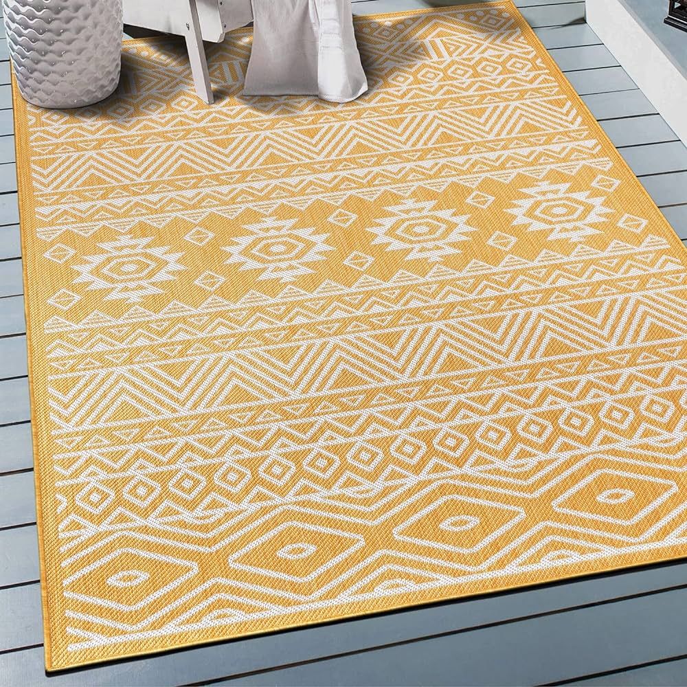 Rugshop Lecce Distressed Geometric Bohemian Textured Flat Weave Easy Cleaning Outdoor Rugs for De... | Amazon (US)