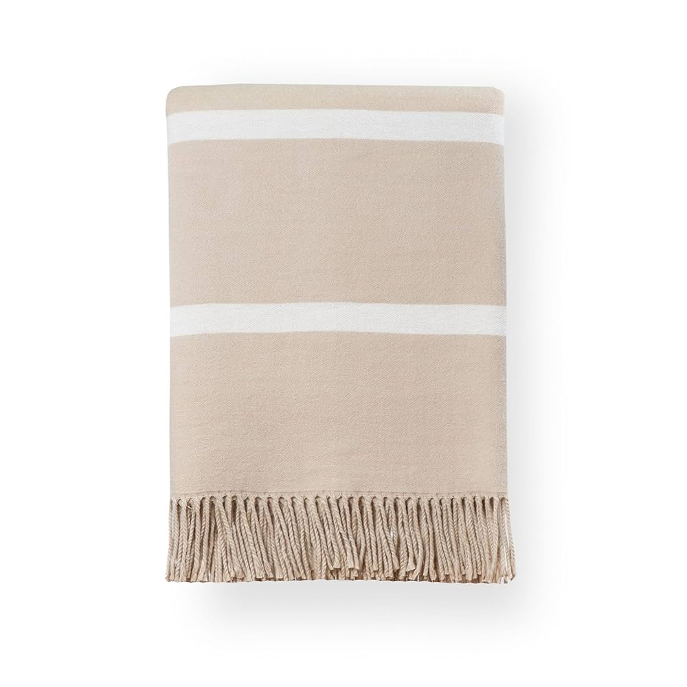 Hofdeco Premium Coastal Decorative Throw Blanket for Patio Couch Sofa, Neutral Tan White Pinstrip... | Amazon (US)