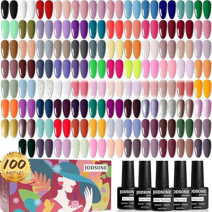 JODSONE 100 PCS (5 ml each) Gel Nail Polish Kit No Wipe Soak off Base Coat and Matte Glossy Top C... | Amazon (US)