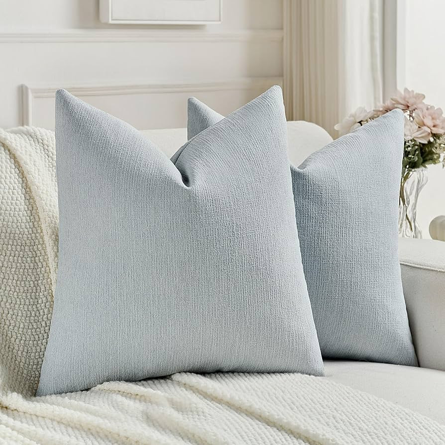 FUTEI Dusty Blue Chenille Decorative Throw Pillow Covers 18x18 Inch Set of 2,Soft Cozy Faux Linen... | Amazon (US)