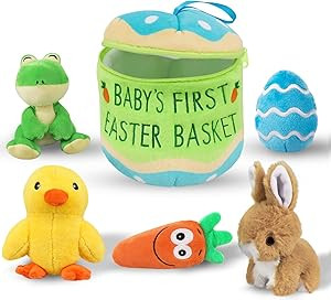 Bunny Chorus Baby's First Easter Basket Playset 6ct, Egg-shaped Basket with Embroidered 'Baby's F... | Amazon (US)