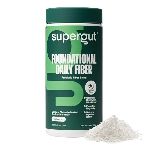 Supergut Foundational Daily Fiber Powder, Sugar Free & Vegan Prebiotic Fiber Blend for Gut Health & Digestive Support, Supplement for Men & Women with Solnul & Sunfiber, Unflavored, 20 Servings | Amazon (US)