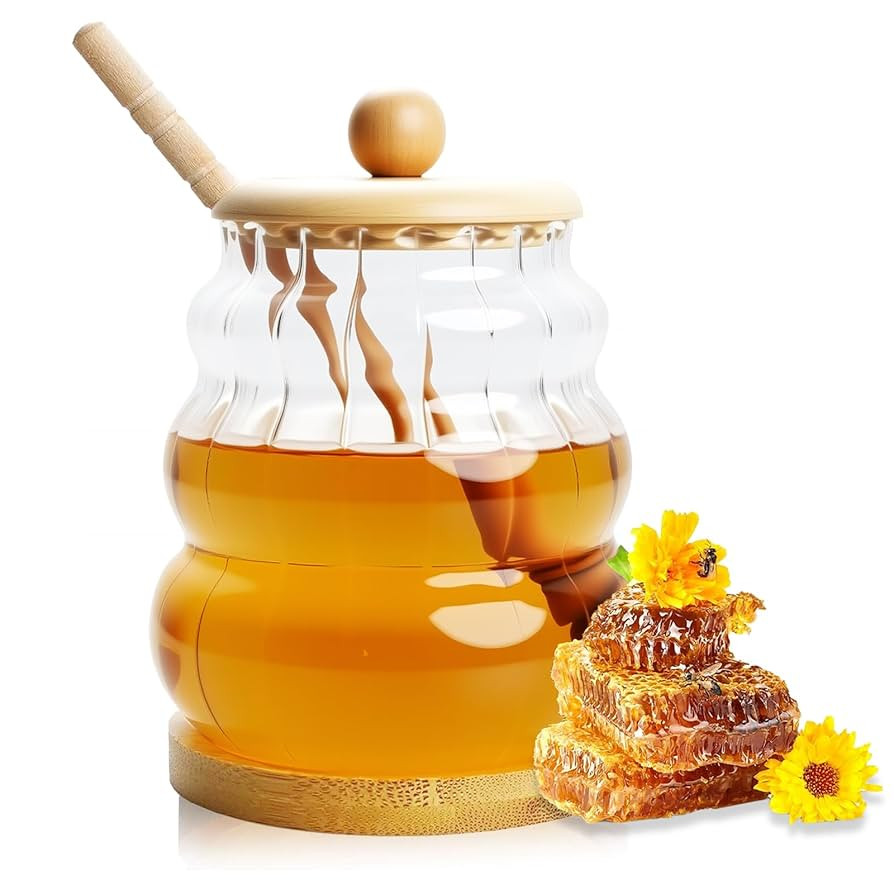 Glass Honey Jar with Dipper, Honey Pot with Dipper and Lid, 15oz Honey Container Set with Bamboo ... | Amazon (US)