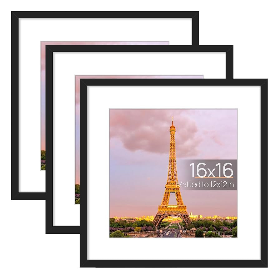 upsimples 16x16 Picture Frame Set of 3, Made of High Definition Glass for 12x12 with Mat or 16x16... | Amazon (US)