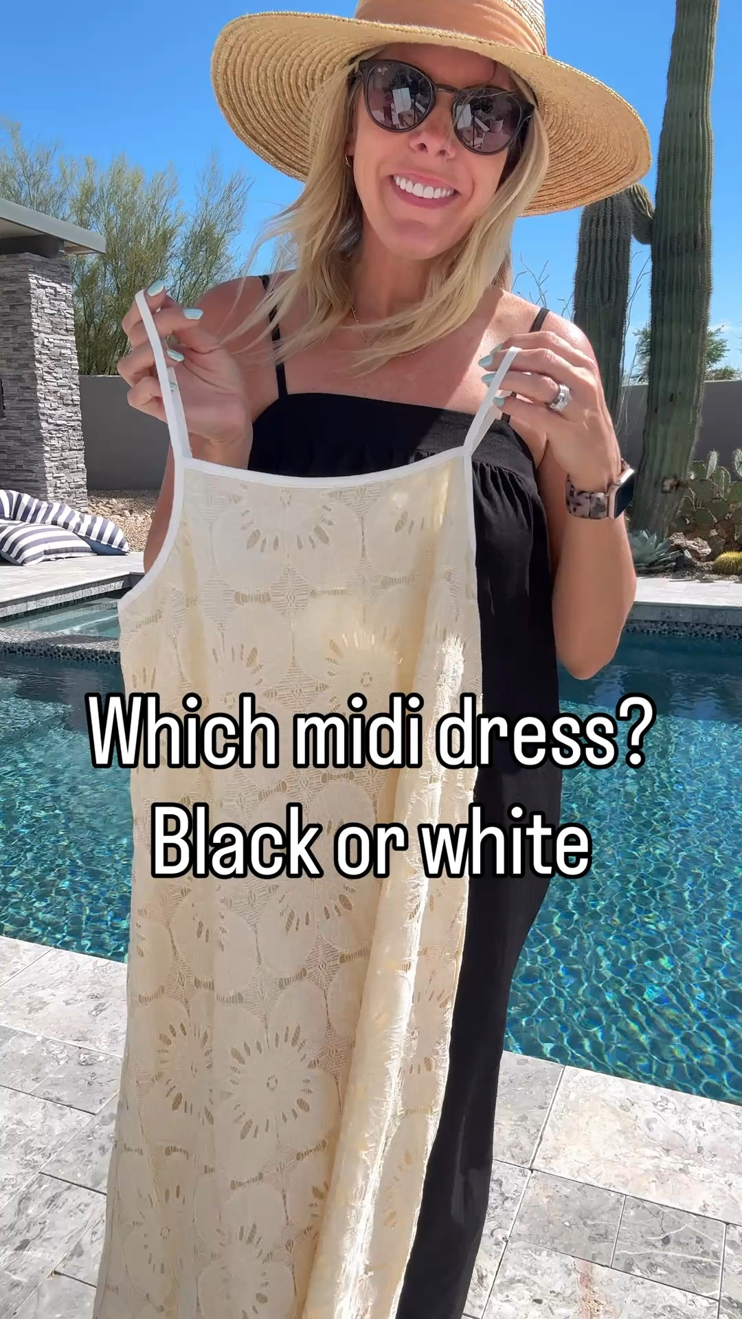 Size small black midi dress and cream crochet dress. Raffia sandals run true to size 

#LTKdayinmylife #LTKOver40 #LTKmomlife