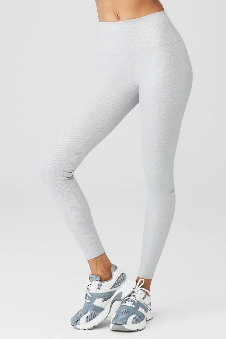 Alosoft Ribbed High-Waist Shimmer Legging - Light Grey Iridescent | Alo Yoga